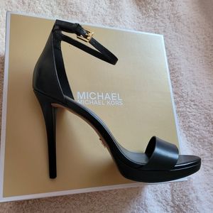 Michael Kors Stilleto Black Leather OpenToe Hutton Sandal w/Ankle Strap 8-1/2"